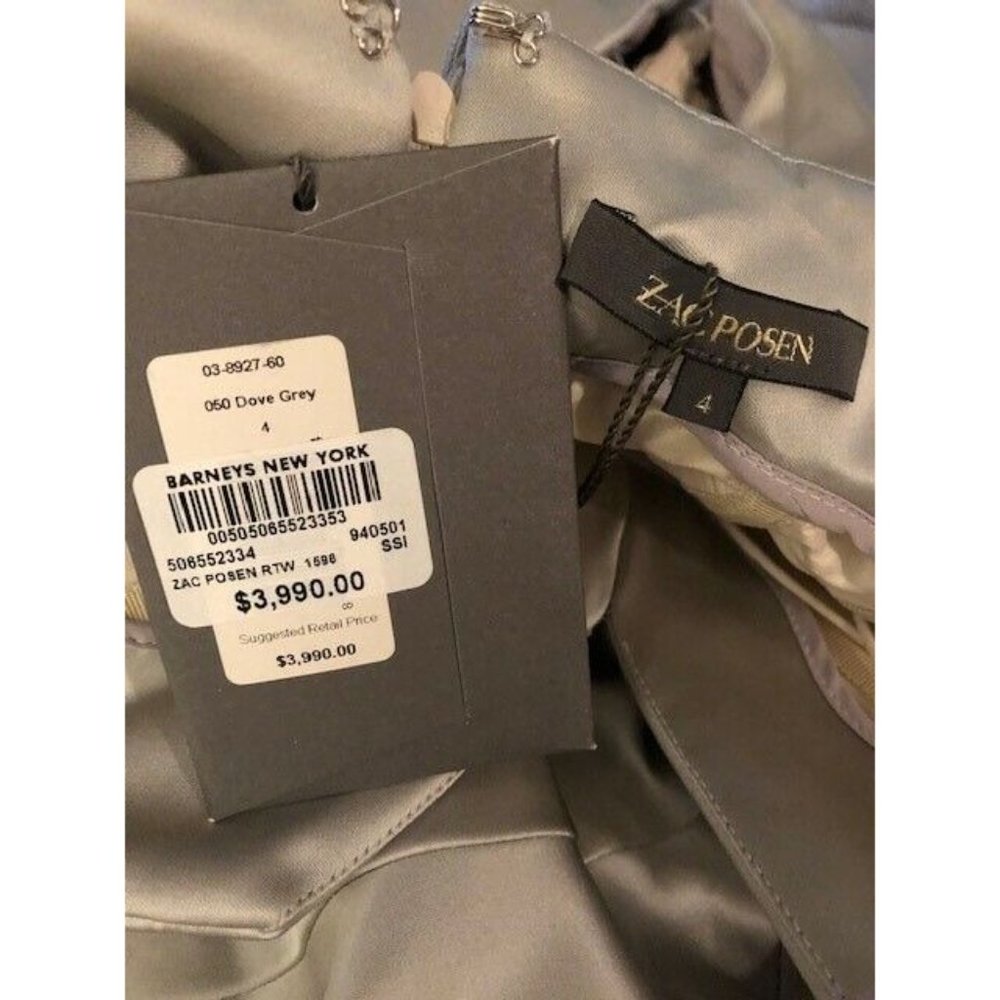NWT $4K ZAC POSEN OFF THE SHOULDER DOVE GRAY DUCHESS SATIN MERMAID GOWN SIZE 4 - Picture 5 of 5